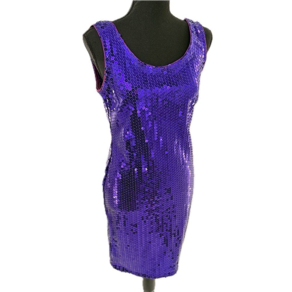 GlenRob Purple Sequined Sheath Dress Bodycon Low-Cut Back Size 7/8 Vintage 90’s - Picture 11 of 17